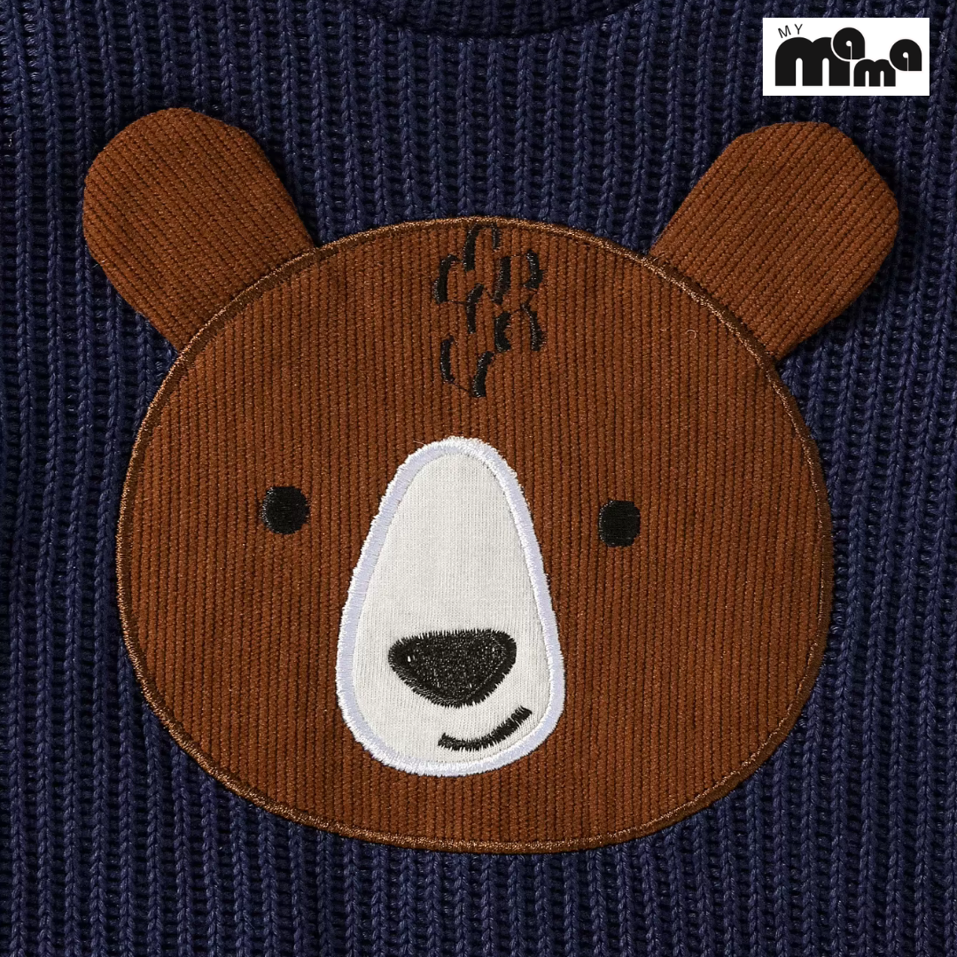 Luxury Baby Boy Fall/Winter Outfit – Cartoon Bear Sweatshirt & Suspender Trousers Set